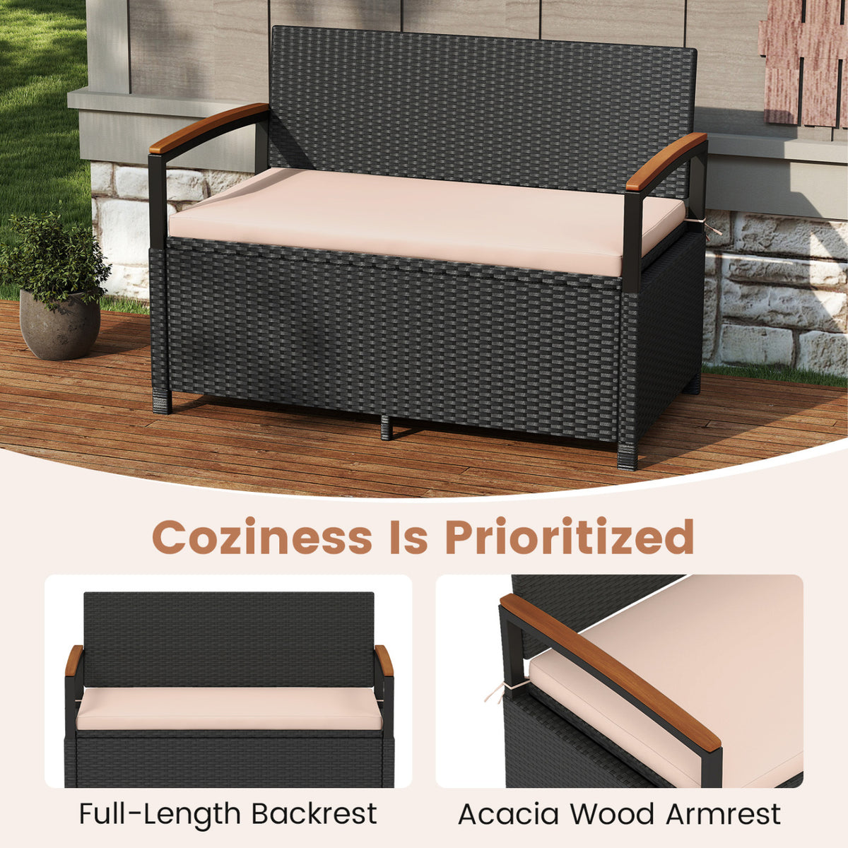 Outdoor Storage Bench Deck Box Patio Furniture with Cushion