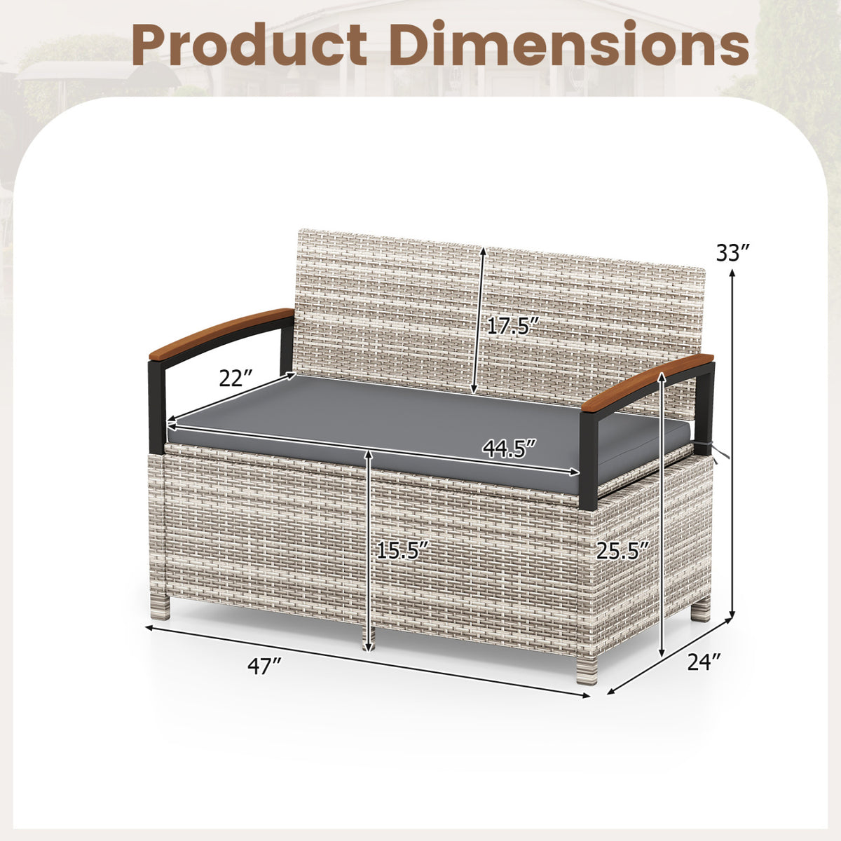 Outdoor Storage Bench Deck Box Patio Furniture with Cushion