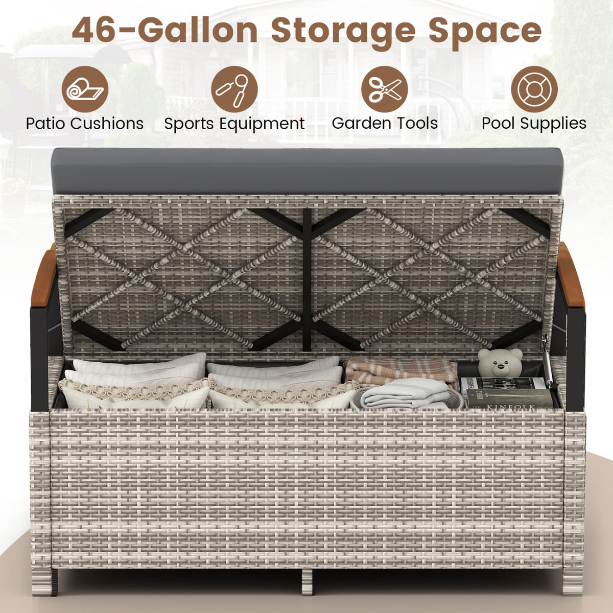 Outdoor Storage Bench Deck Box Patio Furniture with Cushion