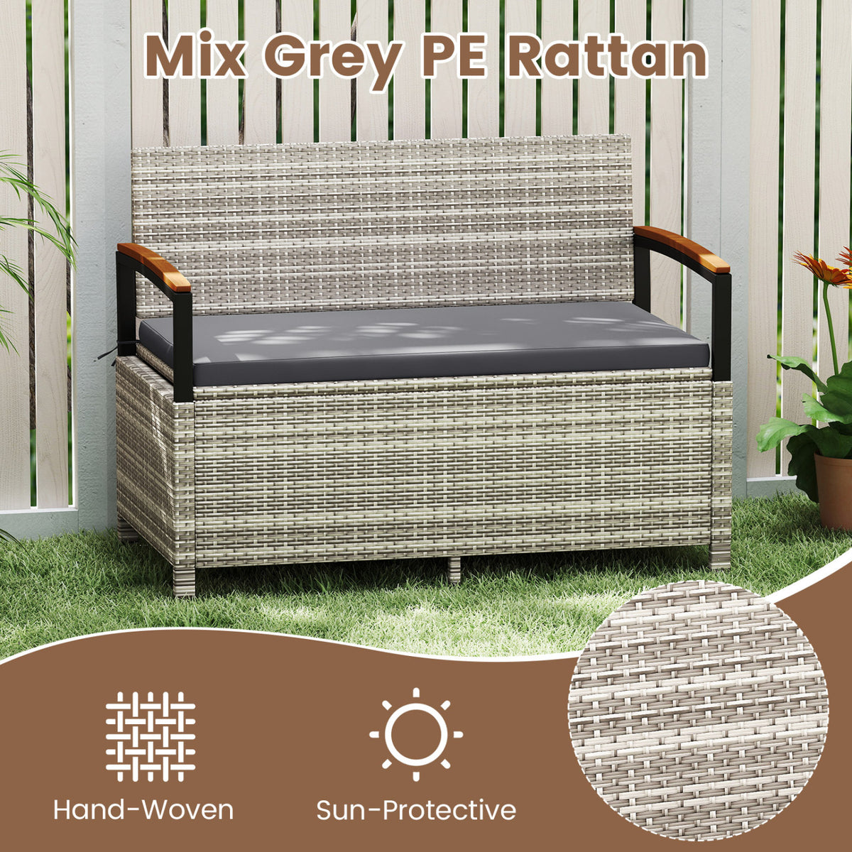 Outdoor Storage Bench Deck Box Patio Furniture with Cushion
