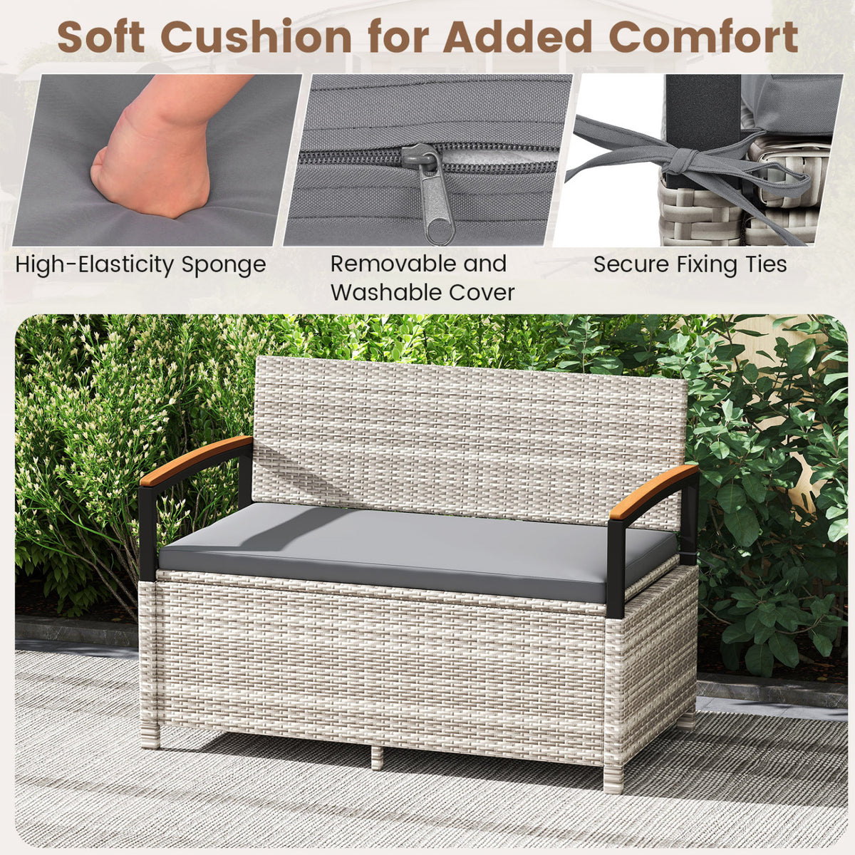 Outdoor Storage Bench Deck Box Patio Furniture with Cushion