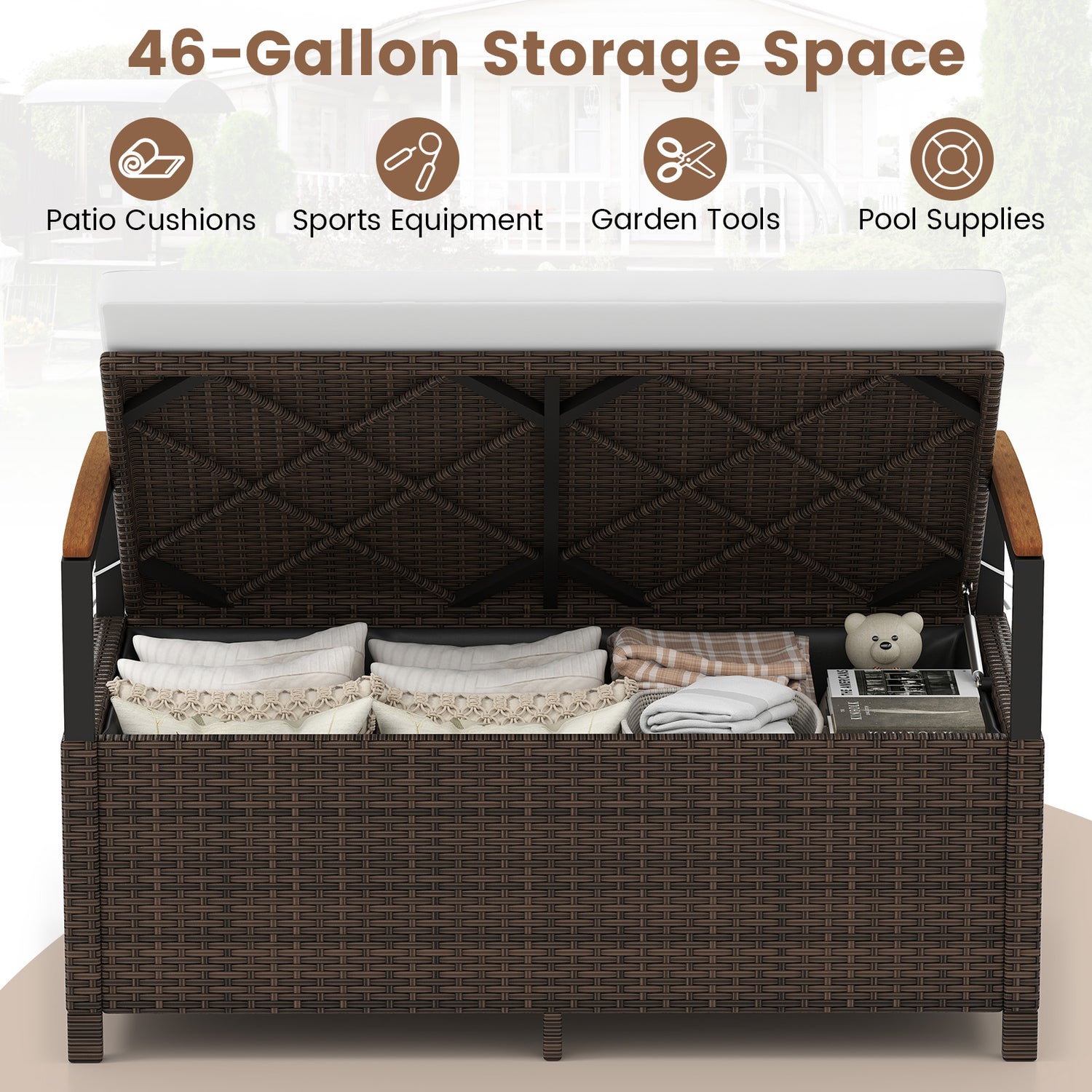 Outdoor Storage Bench Deck Box Patio Furniture with Cushion-White