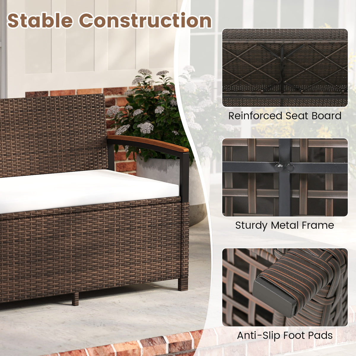 Outdoor Storage Bench Deck Box Patio Furniture with Cushion