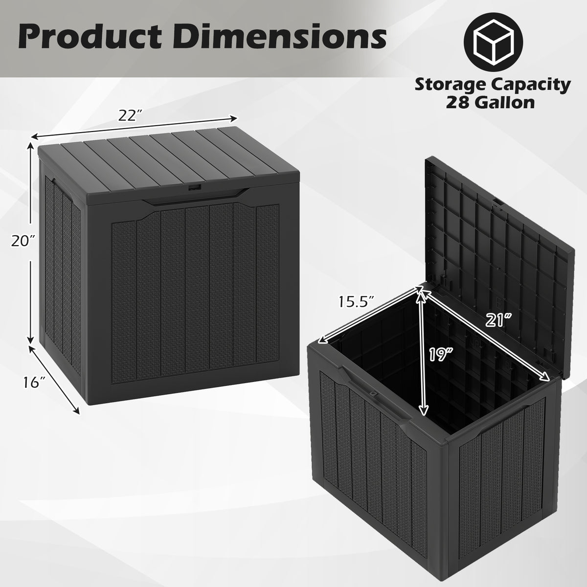 Outdoor Storage Box 25 Gallon Deck Box with Lockable Lid and Wicker-woven Texture