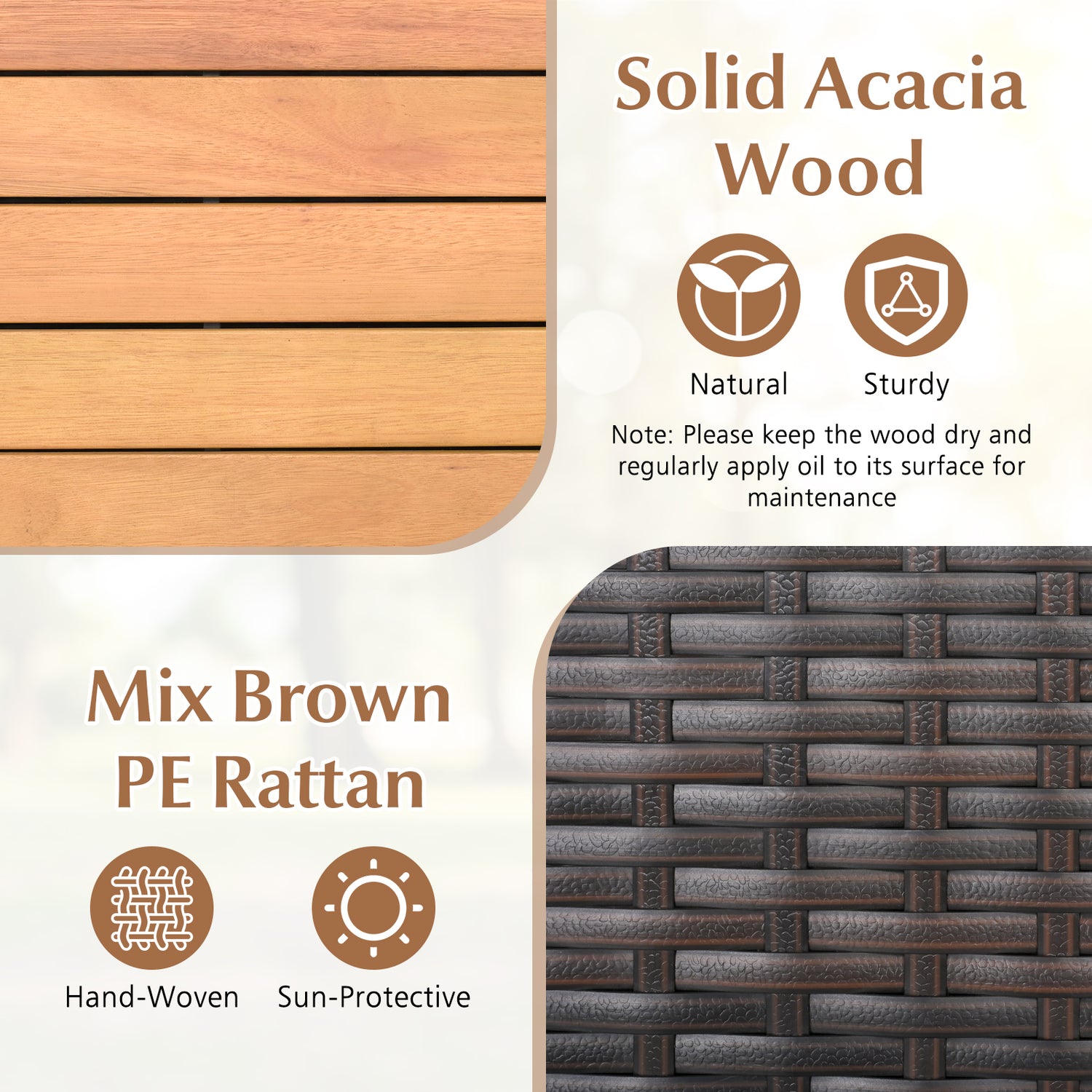 Outdoor Storage Cabinet with Acacia Wood Top and Lockable Wheels