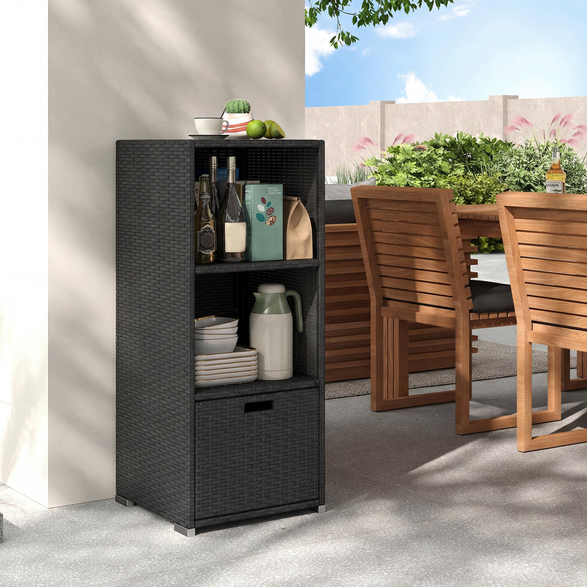 Outdoor Storage Cabinet Patio Wicker Organizer with Drawer