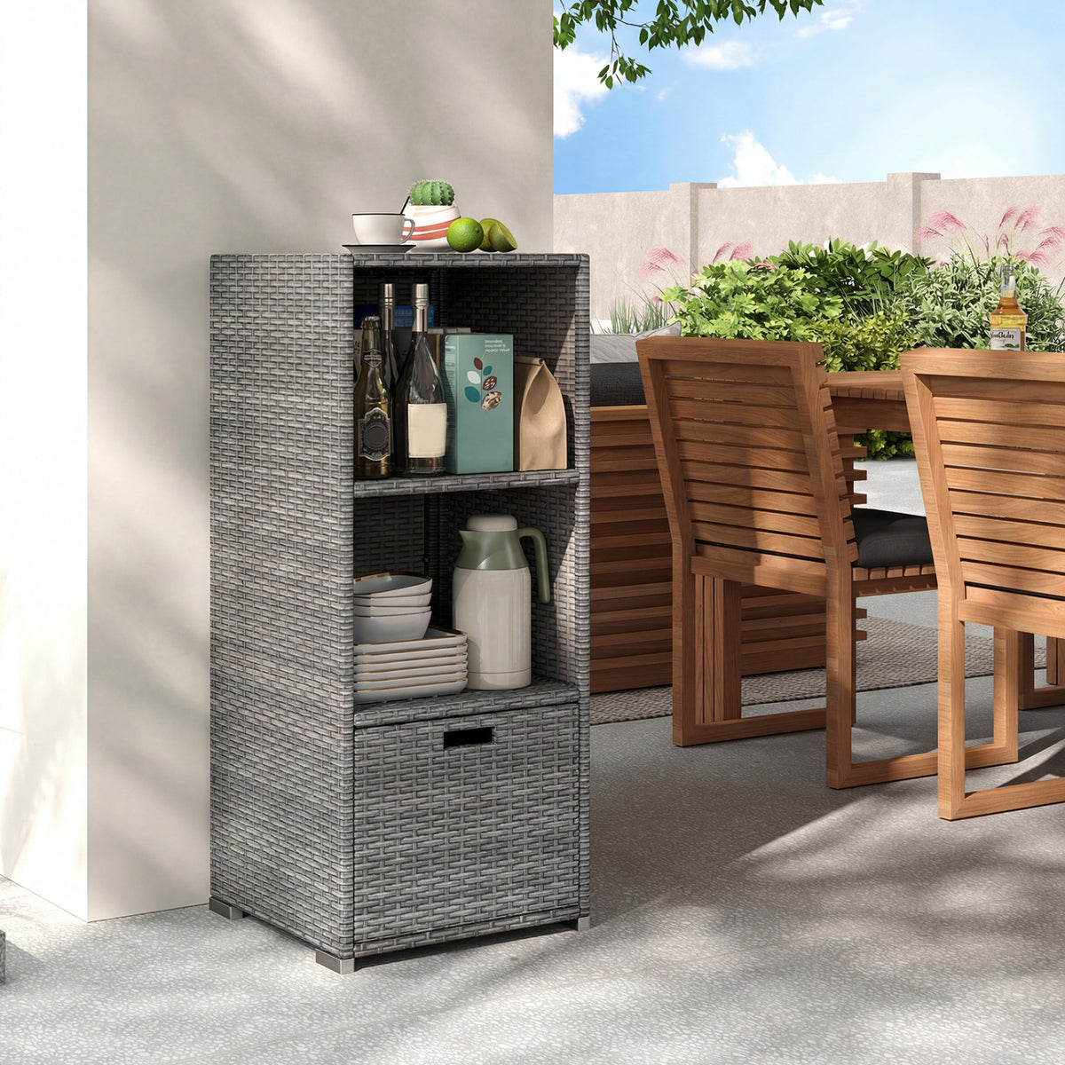 Outdoor Storage Cabinet Patio Wicker Organizer with Drawer