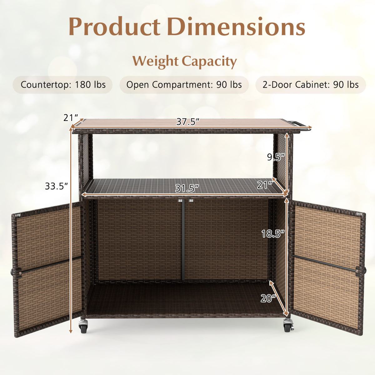 Outdoor Storage Cabinet with Acacia Wood Top and Lockable Wheels