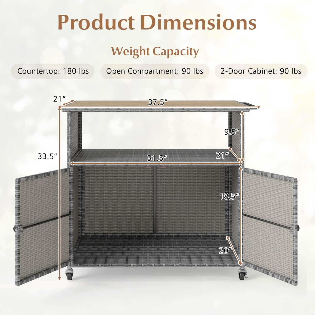 Outdoor Storage Cabinet with Acacia Wood Top and Lockable Wheels