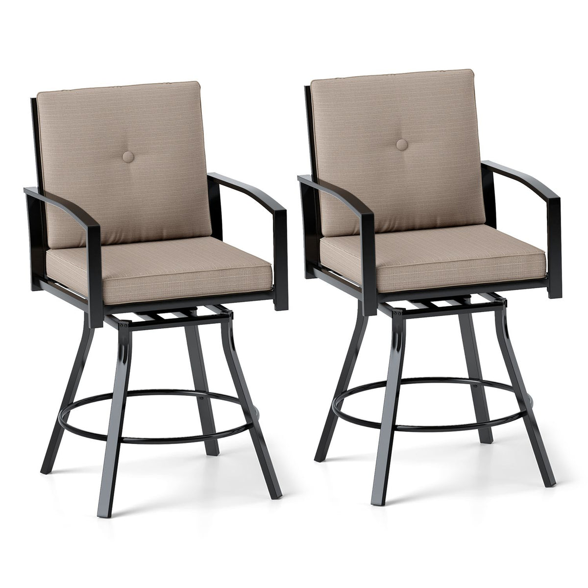 Outdoor Swivel Bar Stools Set of 2 Bar Height Patio Chairs with High Backrest
