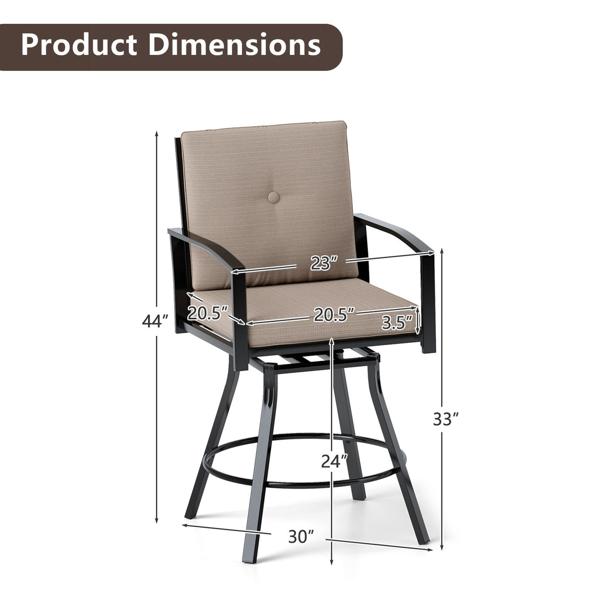 Outdoor Swivel Bar Stools Set of 2 Bar Height Patio Chairs with High Backrest