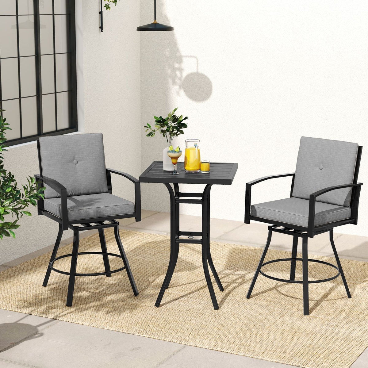 Outdoor Swivel Bar Stools Set of 2 Bar Height Patio Chairs with High Backrest