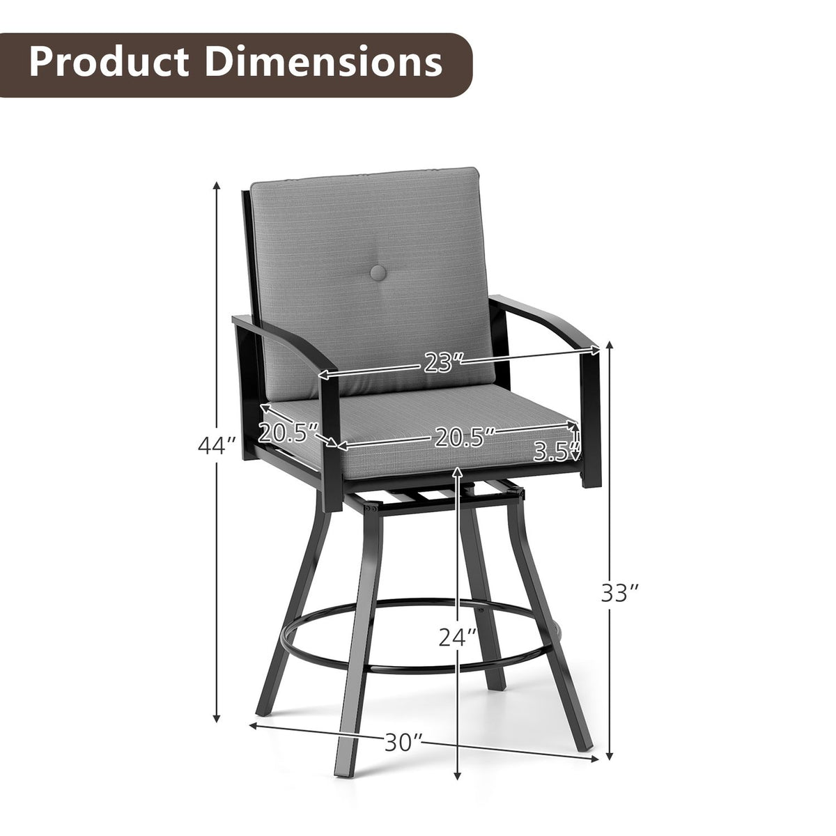 Outdoor Swivel Bar Stools Set of 2 Bar Height Patio Chairs with High Backrest