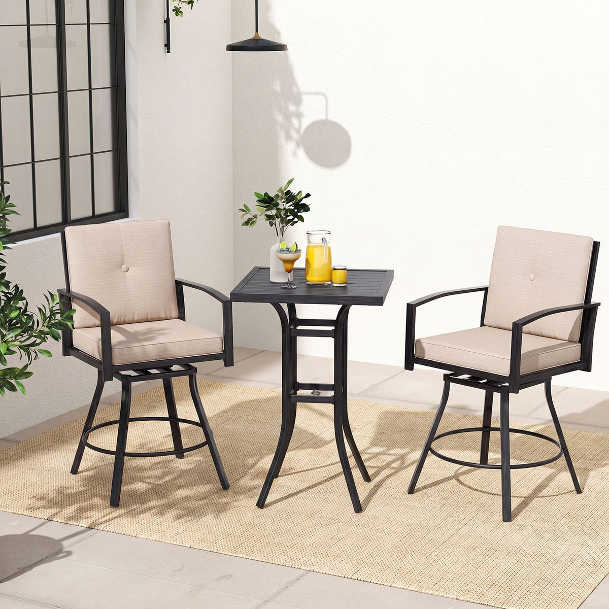 Outdoor Swivel Bar Stools Set of 2 Bar Height Patio Chairs with High Backrest