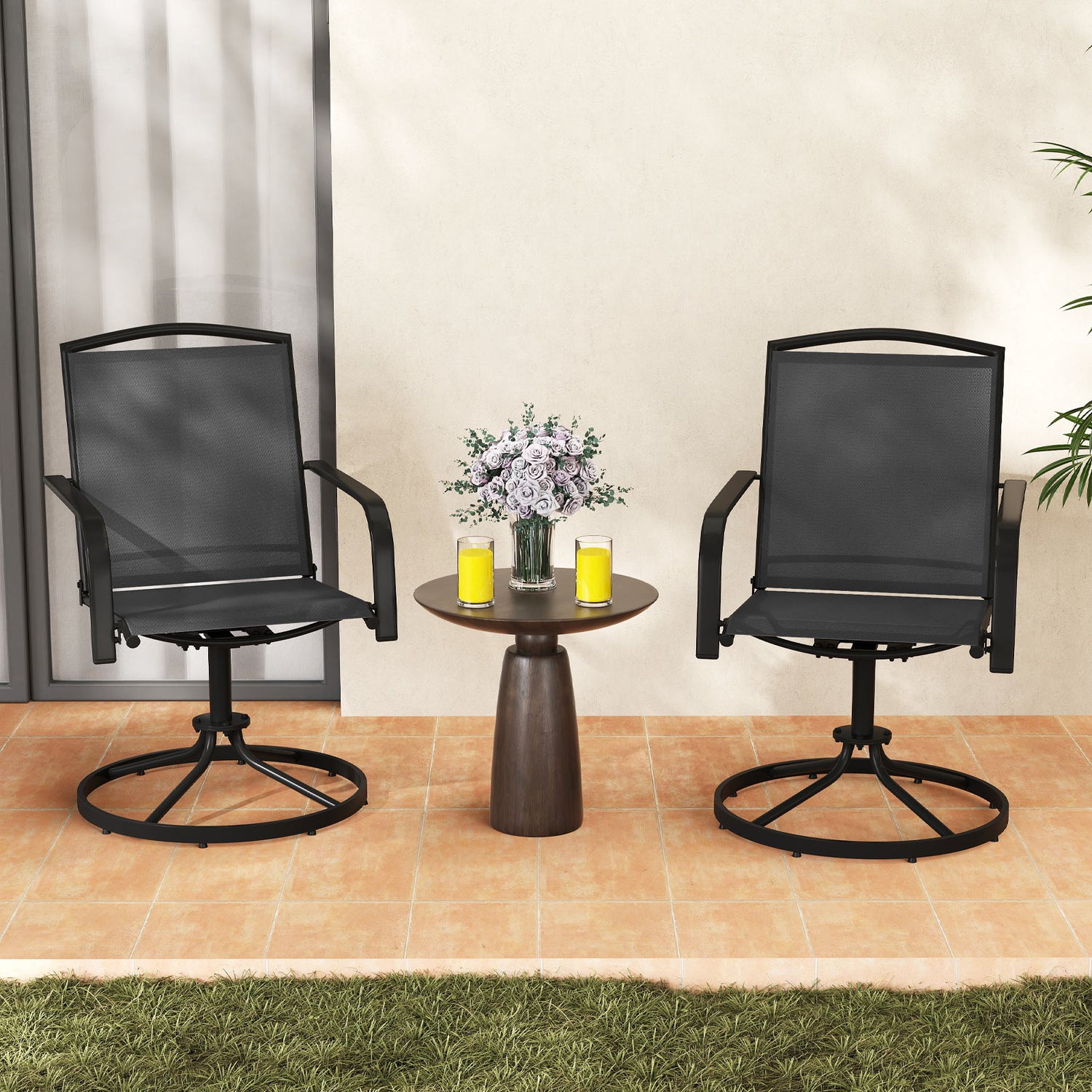 Outdoor Swivel Chairs Set of 2 with High Back and Breathable Seat