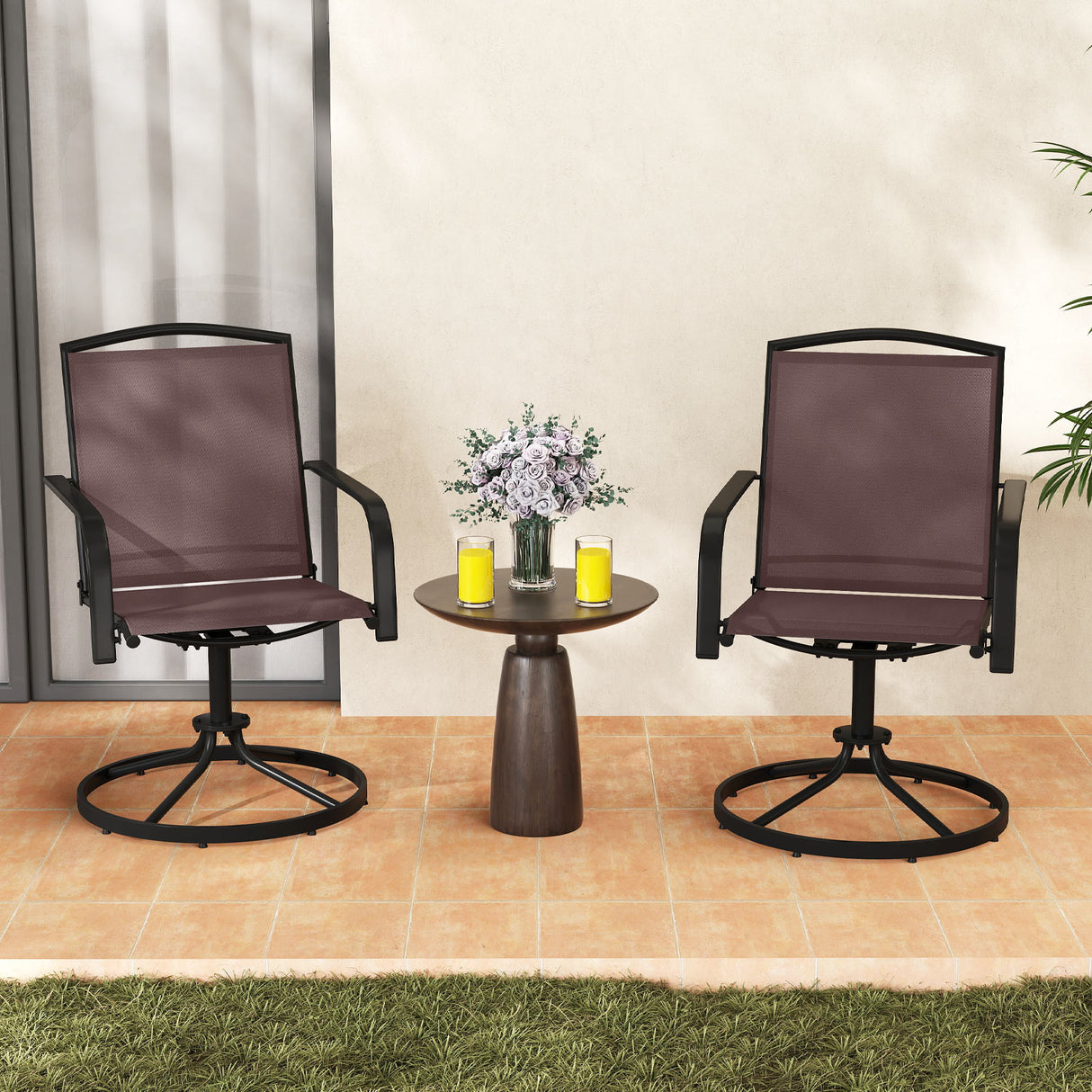 Outdoor Swivel Chairs Set of 2 with High Back and Breathable Seat