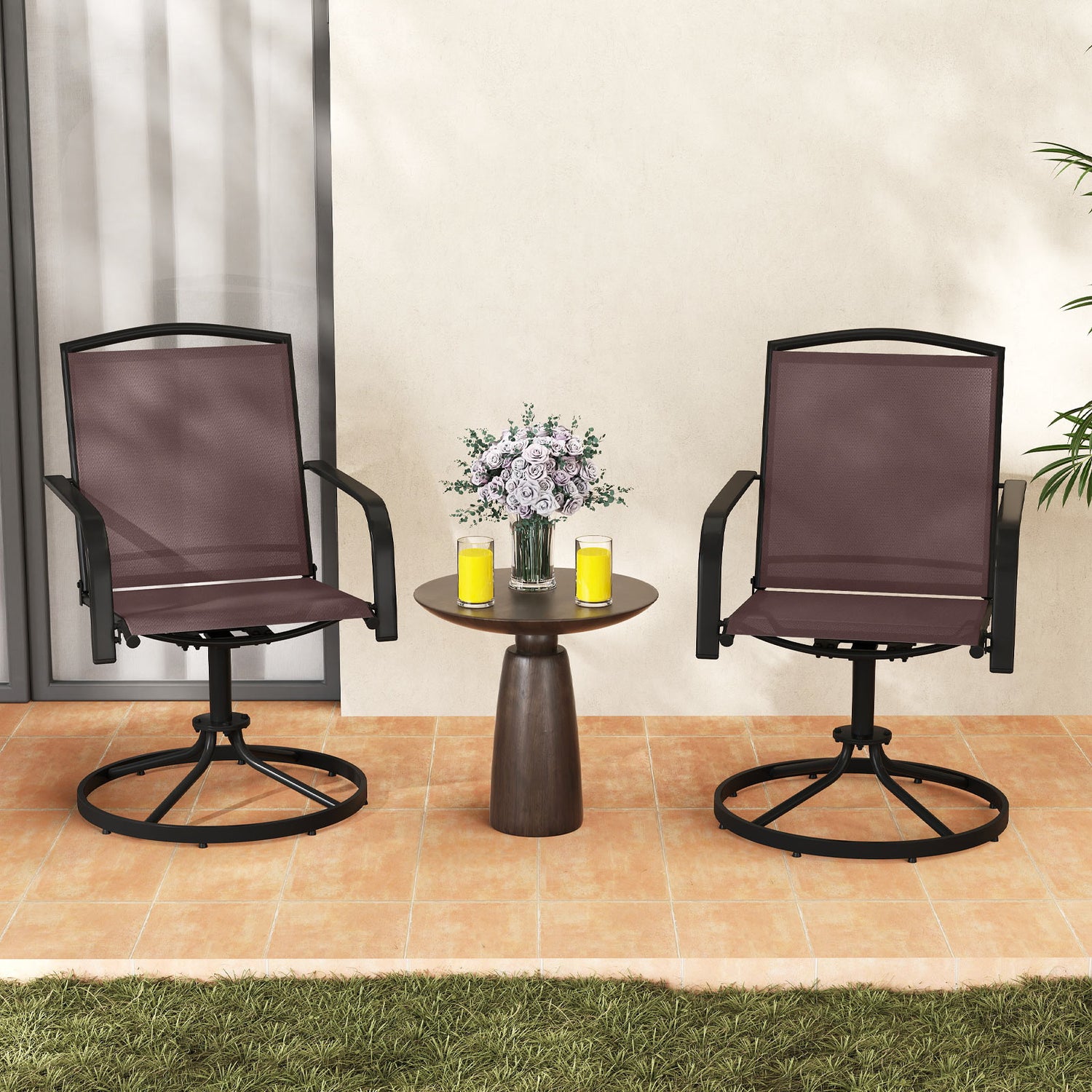 Outdoor Swivel Chairs Set of 2 with High Back and Breathable Seat