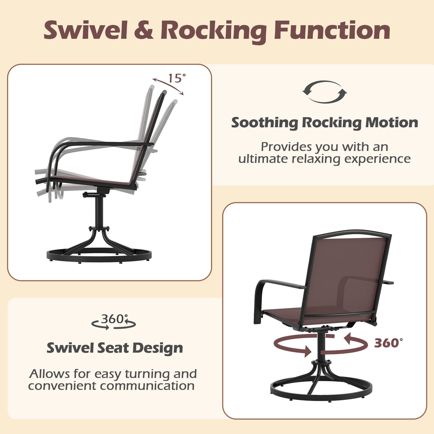 Outdoor Swivel Chairs Set of 2 with High Back and Breathable Seat