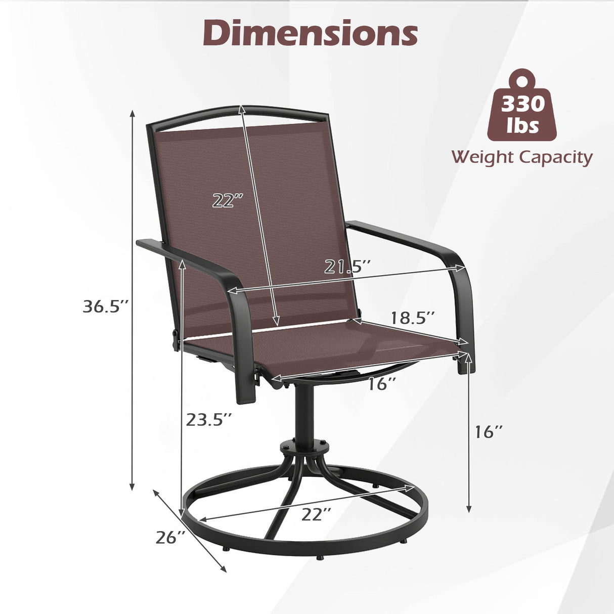 Outdoor Swivel Chairs Set of 2 with High Back and Breathable Seat