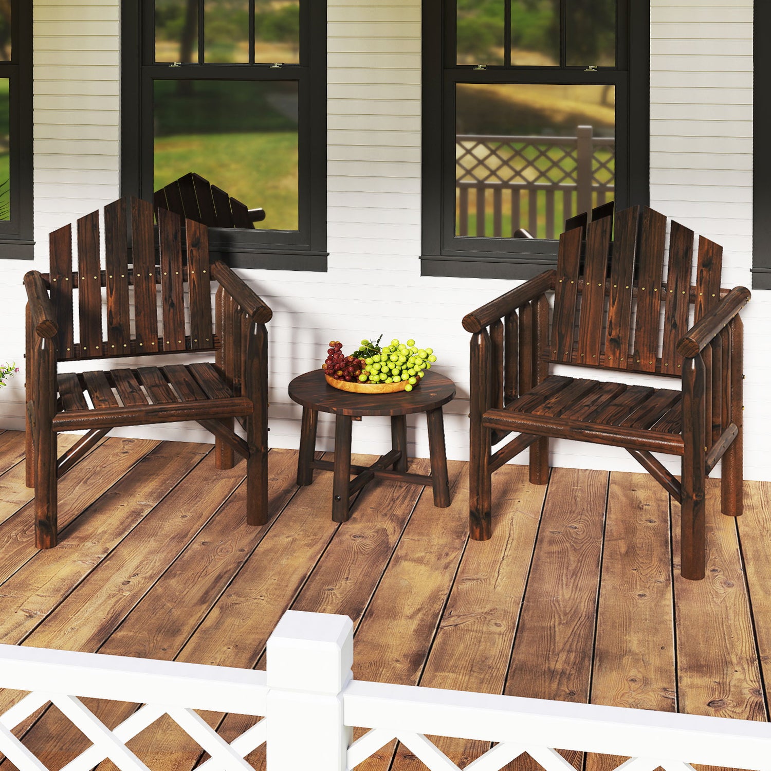 Outdoor Wood Armchair Wooden Patio Dining Chair with Armrests