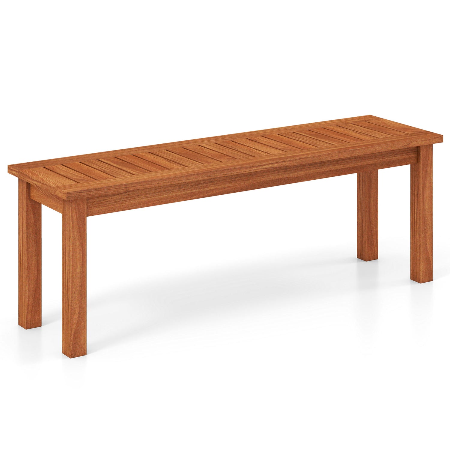 Outdoor Wood Bench 2-Person Backless Patio Garden Bench with Slatted Seat