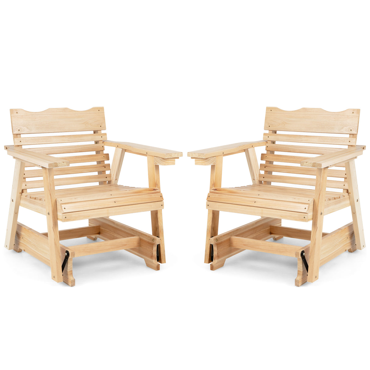 Outdoor Wood Rocking Chair with High Back and Widened Armrests