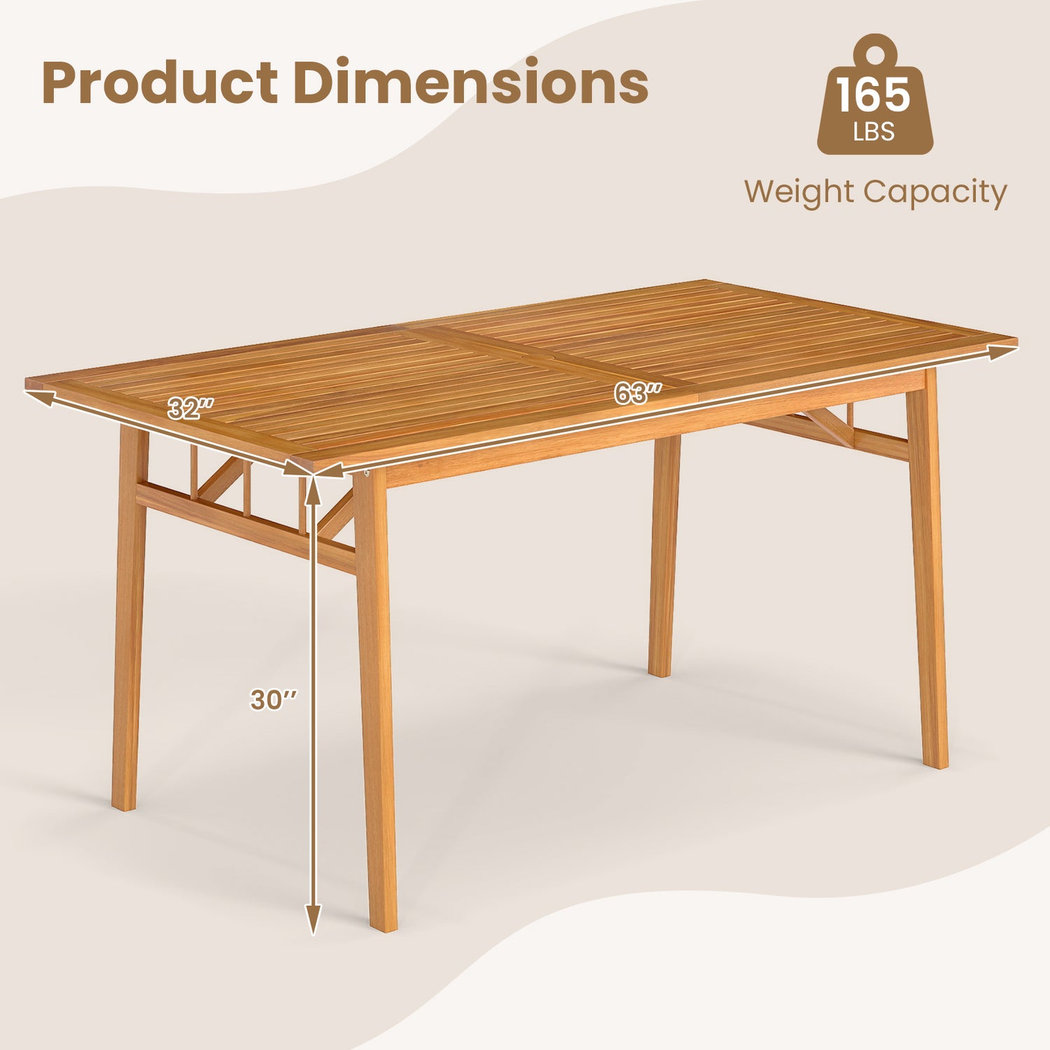 Outdoor Wooden Dining Table with Umbrella Hole and Stable Base