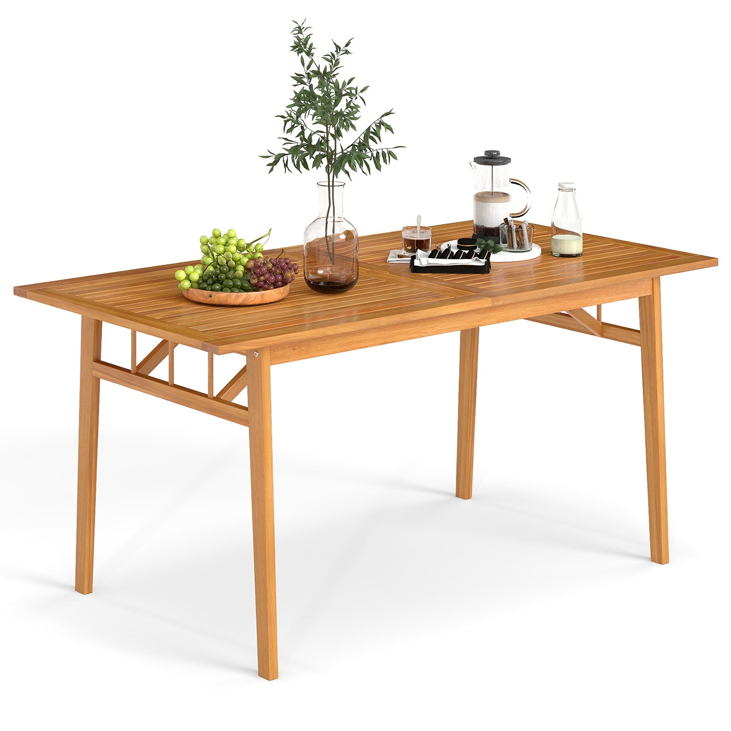 Outdoor Wooden Dining Table with Umbrella Hole and Stable Base