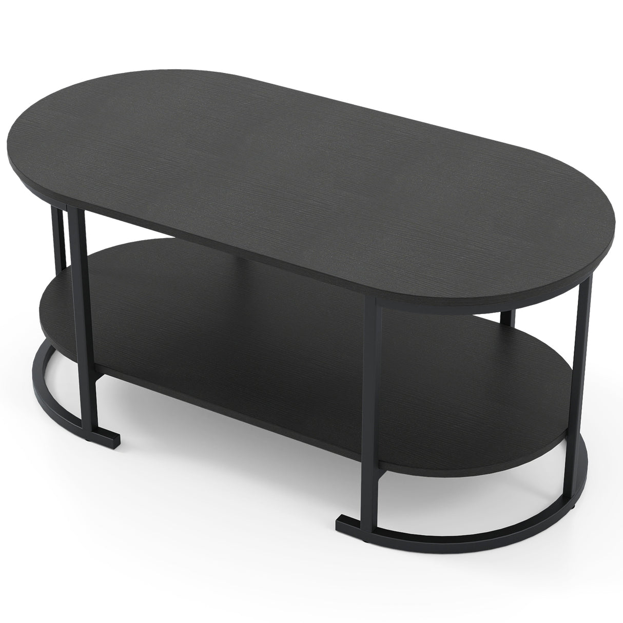 Oval Coffee Table 2-Tier Wooden Accent Table with Spacious Tabletop and Open Storage Shelf