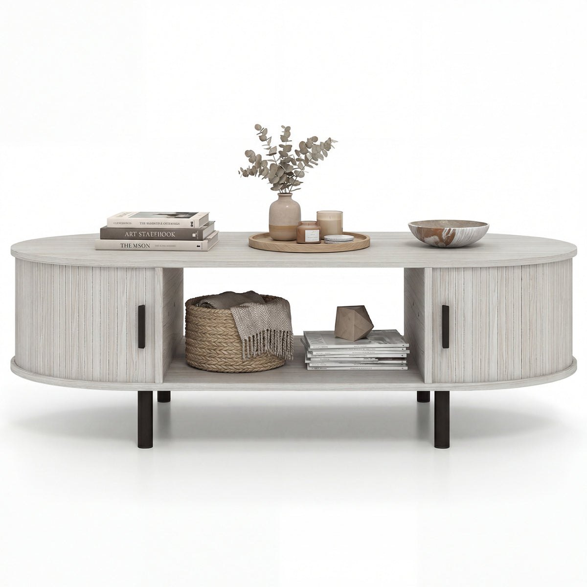 Oval Coffee Table 47.5inch Wooden Center Table with Storage