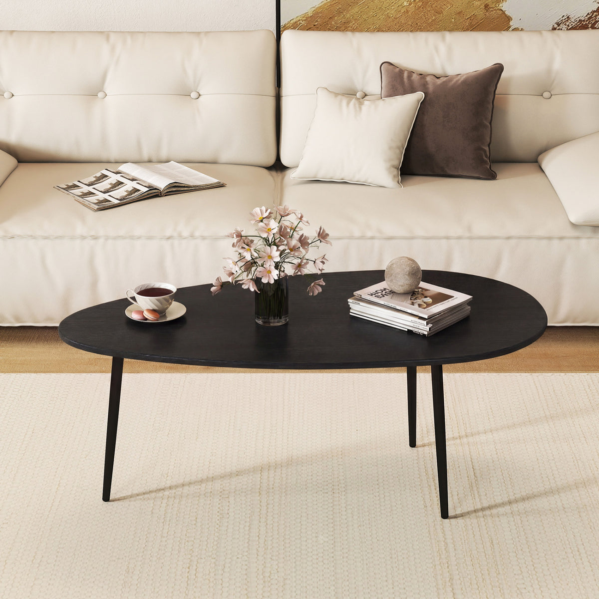 Oval Coffee Table Mid Century Center Table with Sturdy Metal Construction