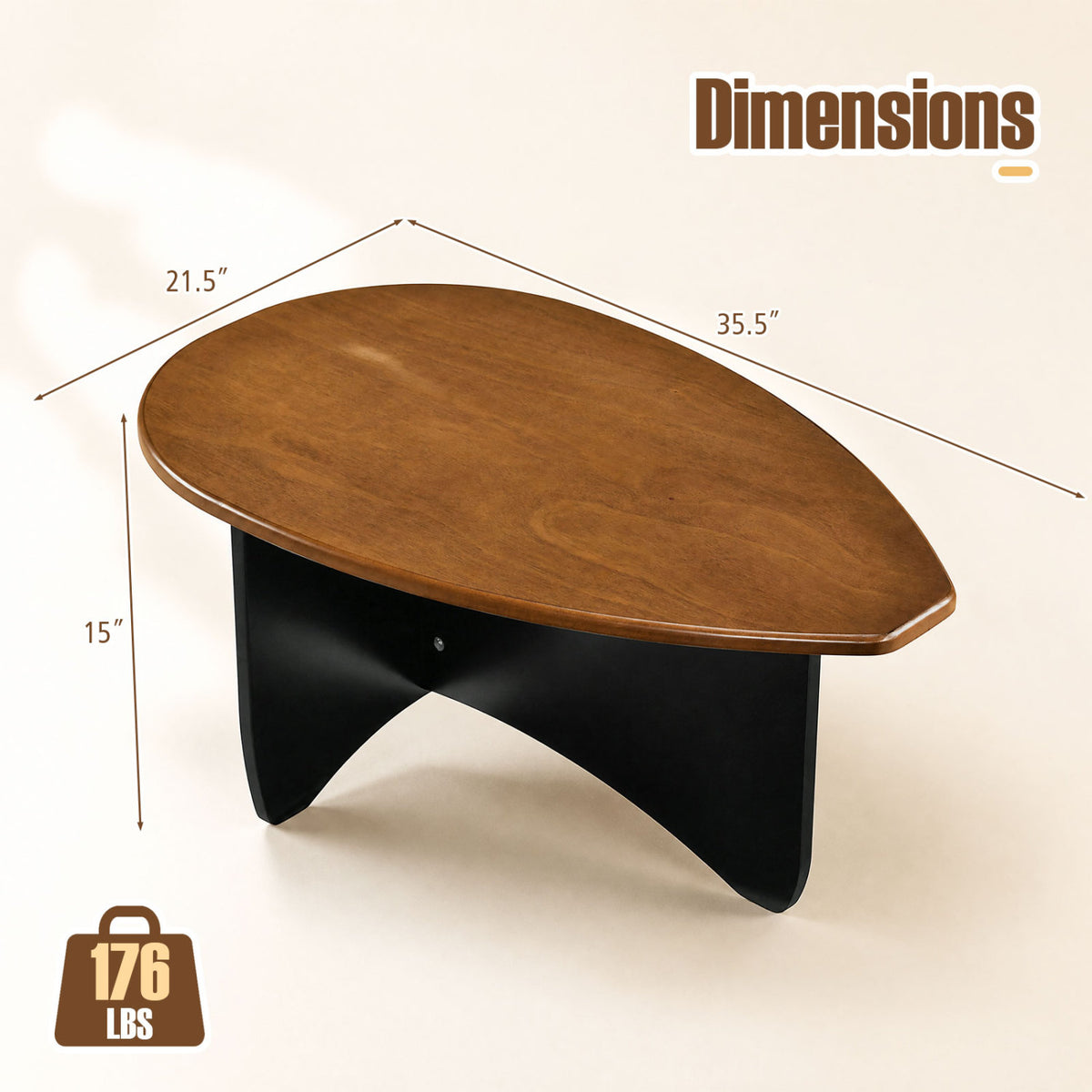 Oval Coffee Table Mid Century Modern Accent Table Low Profile Wooden Center Table