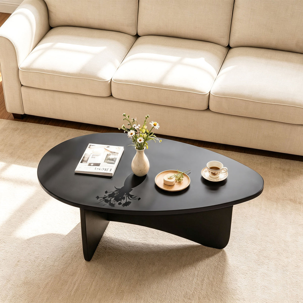 Oval Coffee Table Mid Century Modern Accent Table Low Profile Wooden Center Table