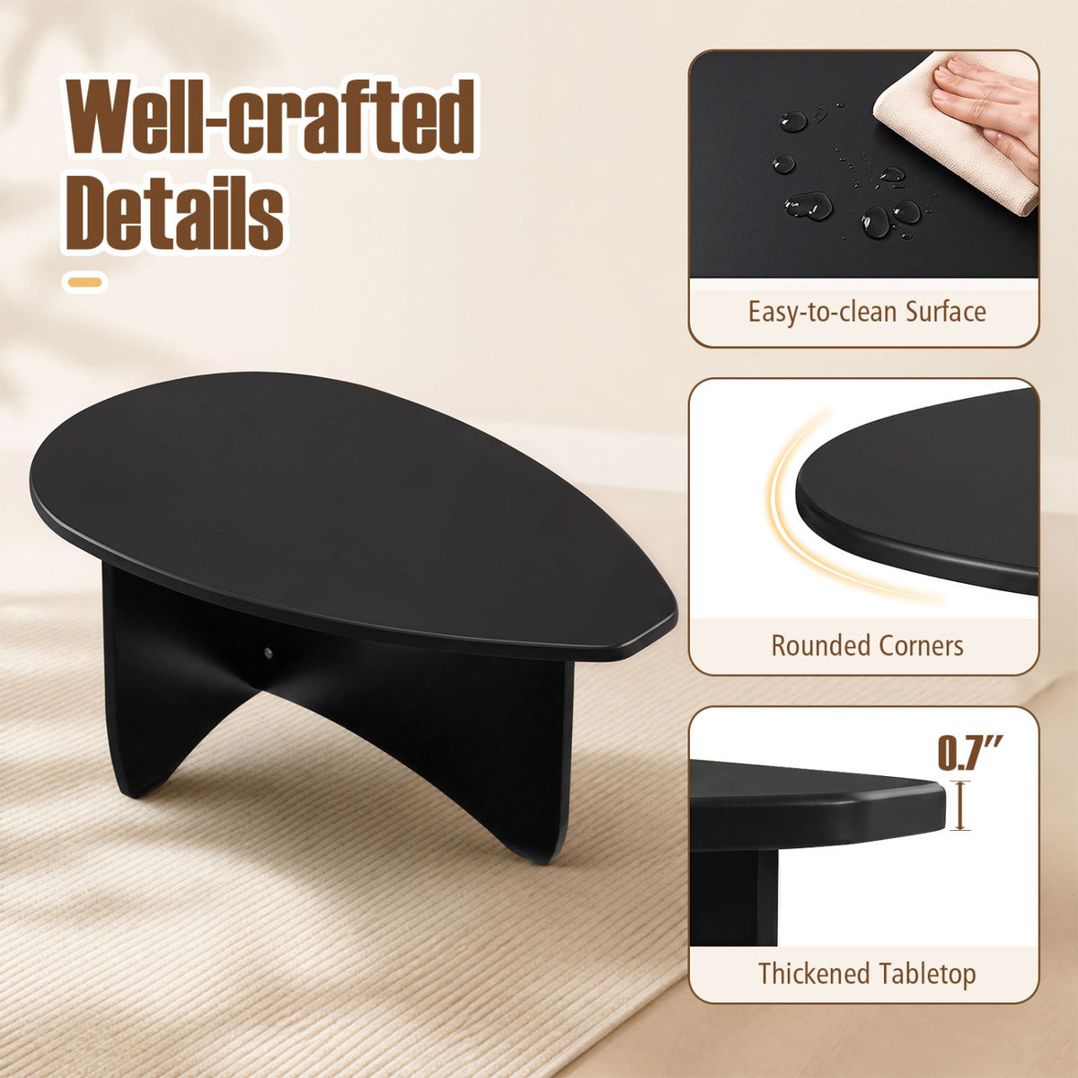 Oval Coffee Table Mid Century Modern Accent Table Low Profile Wooden Center Table