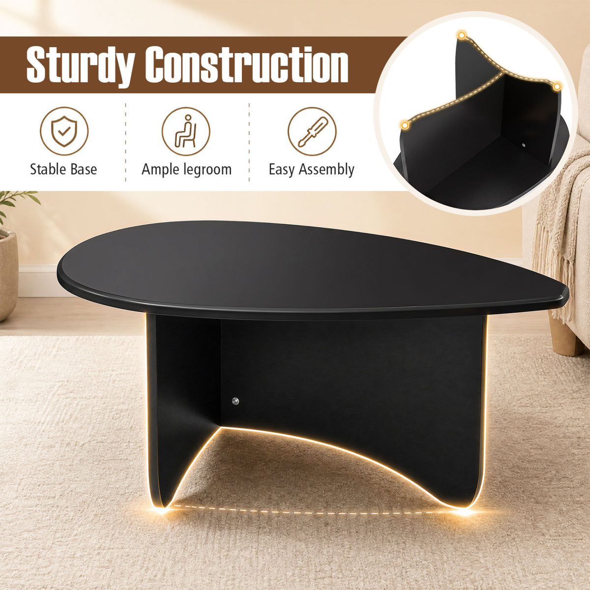 Oval Coffee Table Mid Century Modern Accent Table Low Profile Wooden Center Table