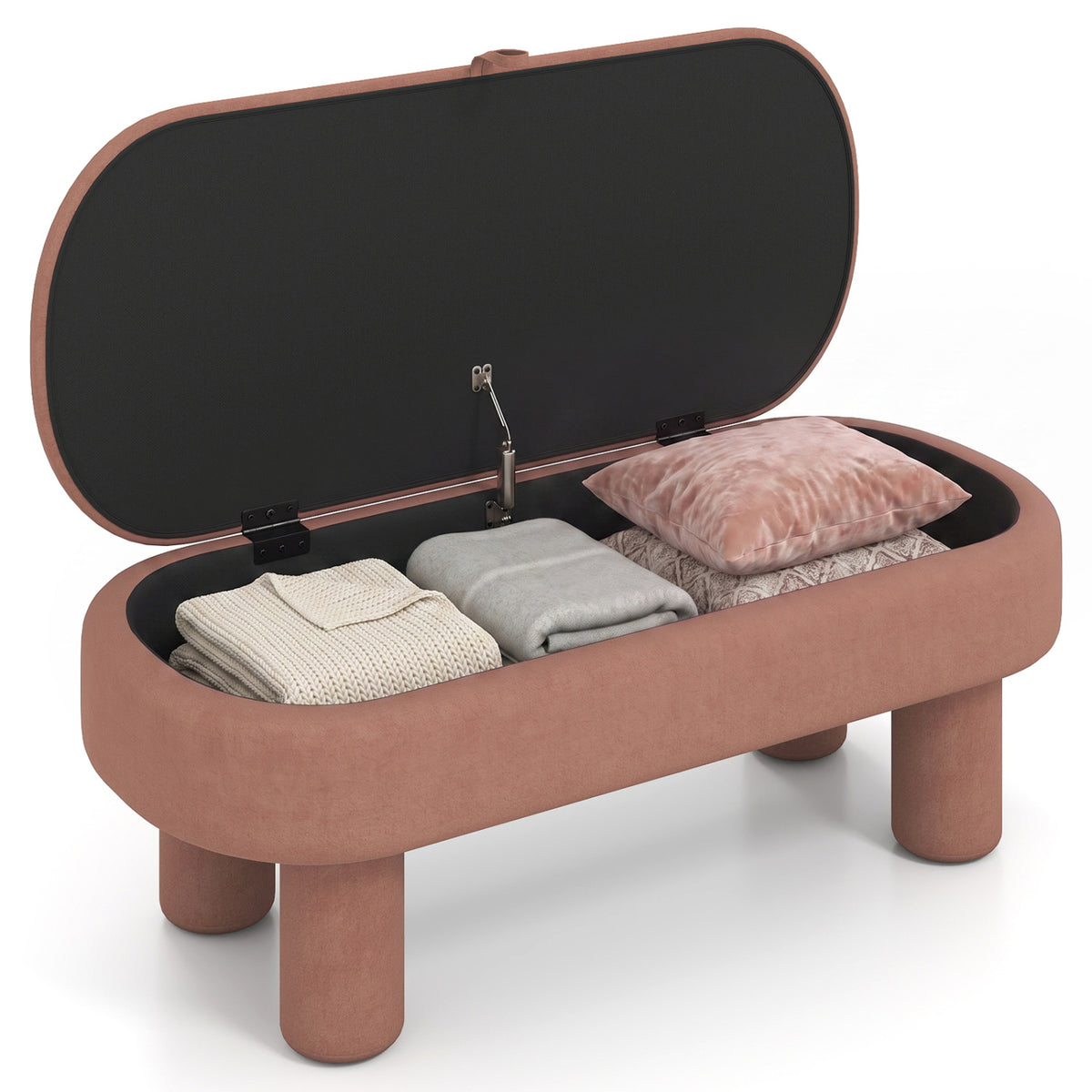 Oval Storage Ottoman Bench with Upholstered Seat for Bedroom