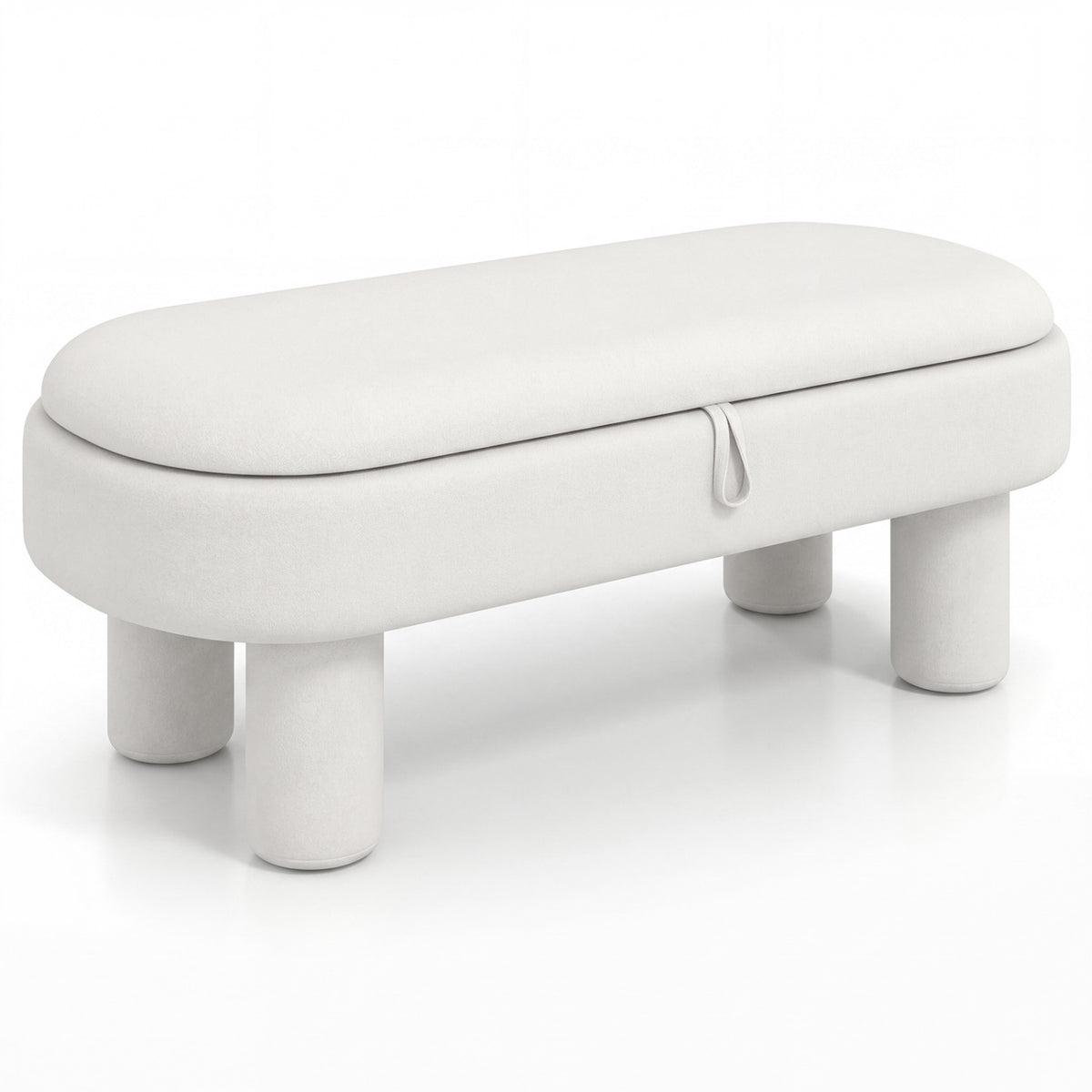 Oval Storage Ottoman Bench with Upholstered Seat for Bedroom