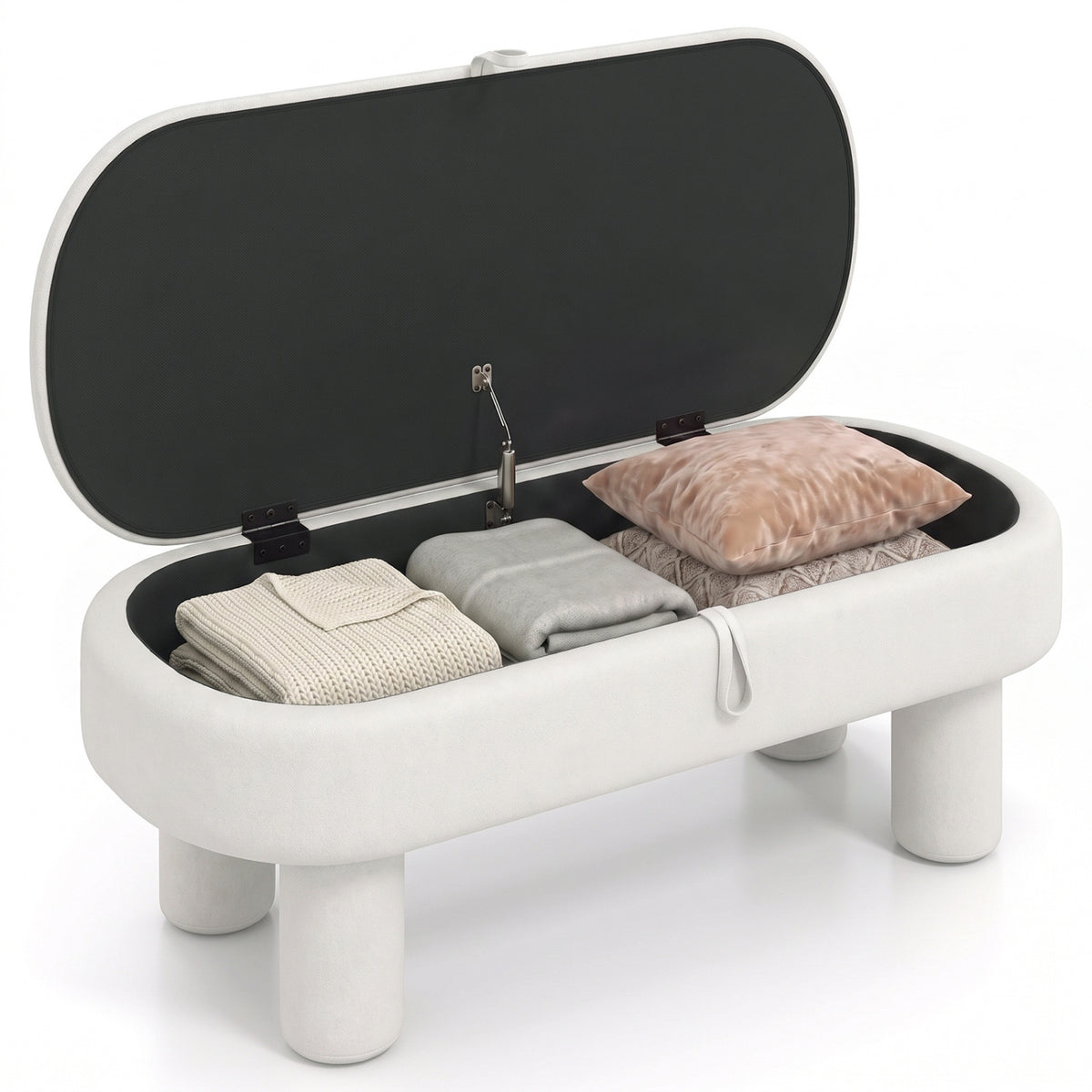 Oval Storage Ottoman Bench with Upholstered Seat for Bedroom