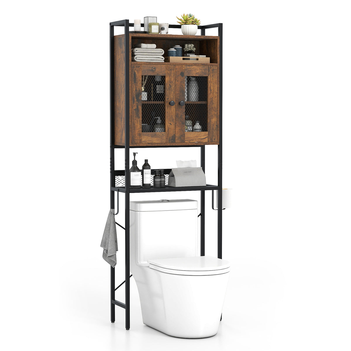 Over-The-Toilet Storage Cabinet with Heavy-Duty Metal Frame 2-door Freestanding
