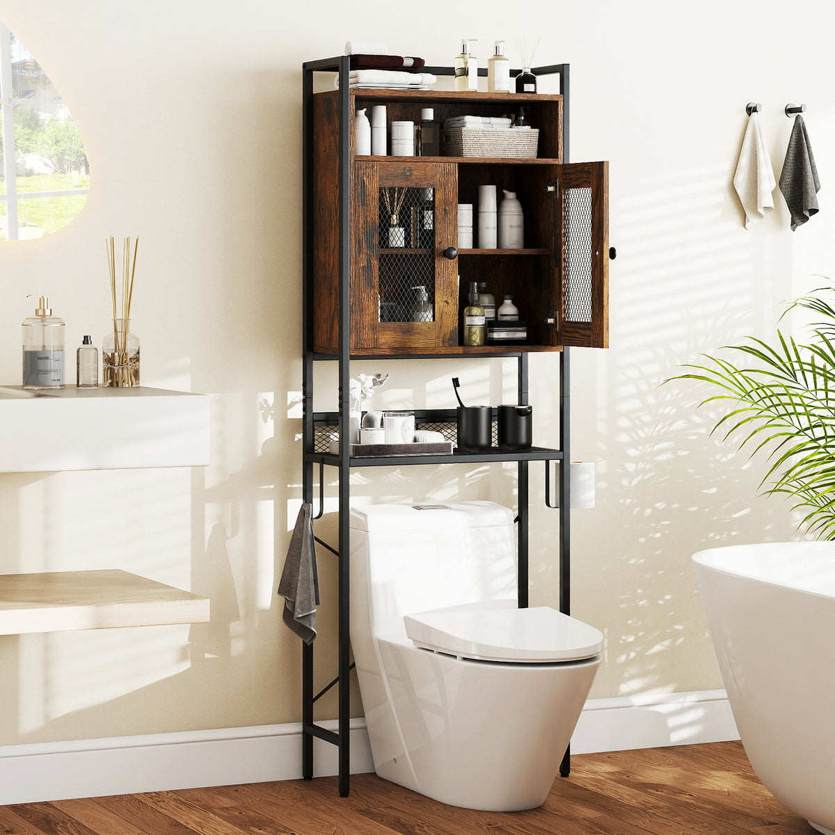 Over-The-Toilet Storage Cabinet with Heavy-Duty Metal Frame 2-door Freestanding