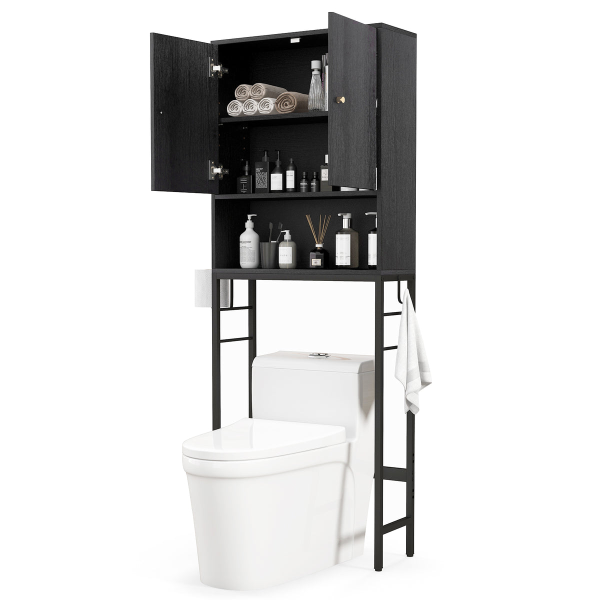 Over The Toilet Storage Cabinet with 2 Doors and Adjustable Shelf