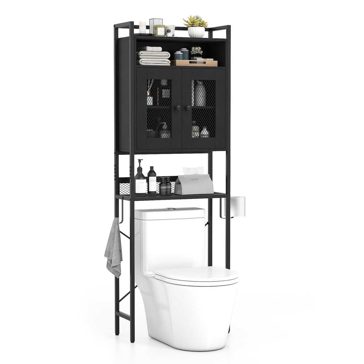 Over-The-Toilet Storage Cabinet with Heavy-Duty Metal Frame 2-door Freestanding