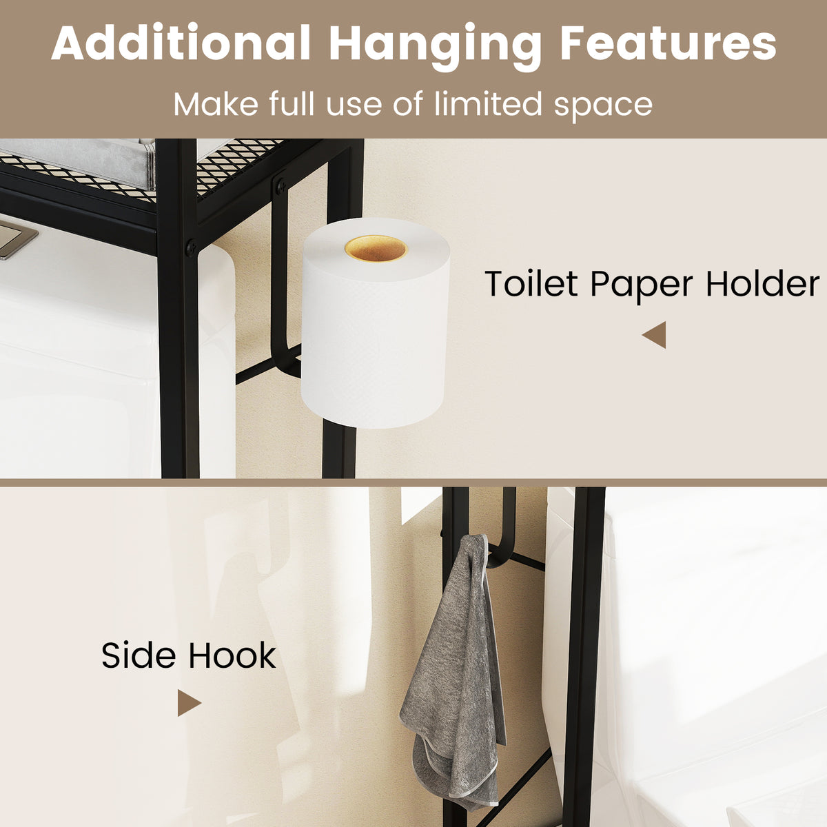 Over-The-Toilet Storage Cabinet with Heavy-Duty Metal Frame 2-door Freestanding