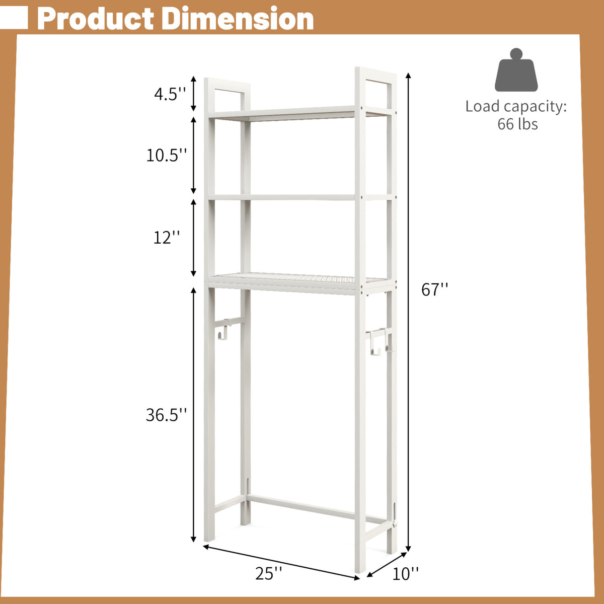 Over-The-Toilet Storage Shelf Space Saving Metal Bathroom Organizer Hooks