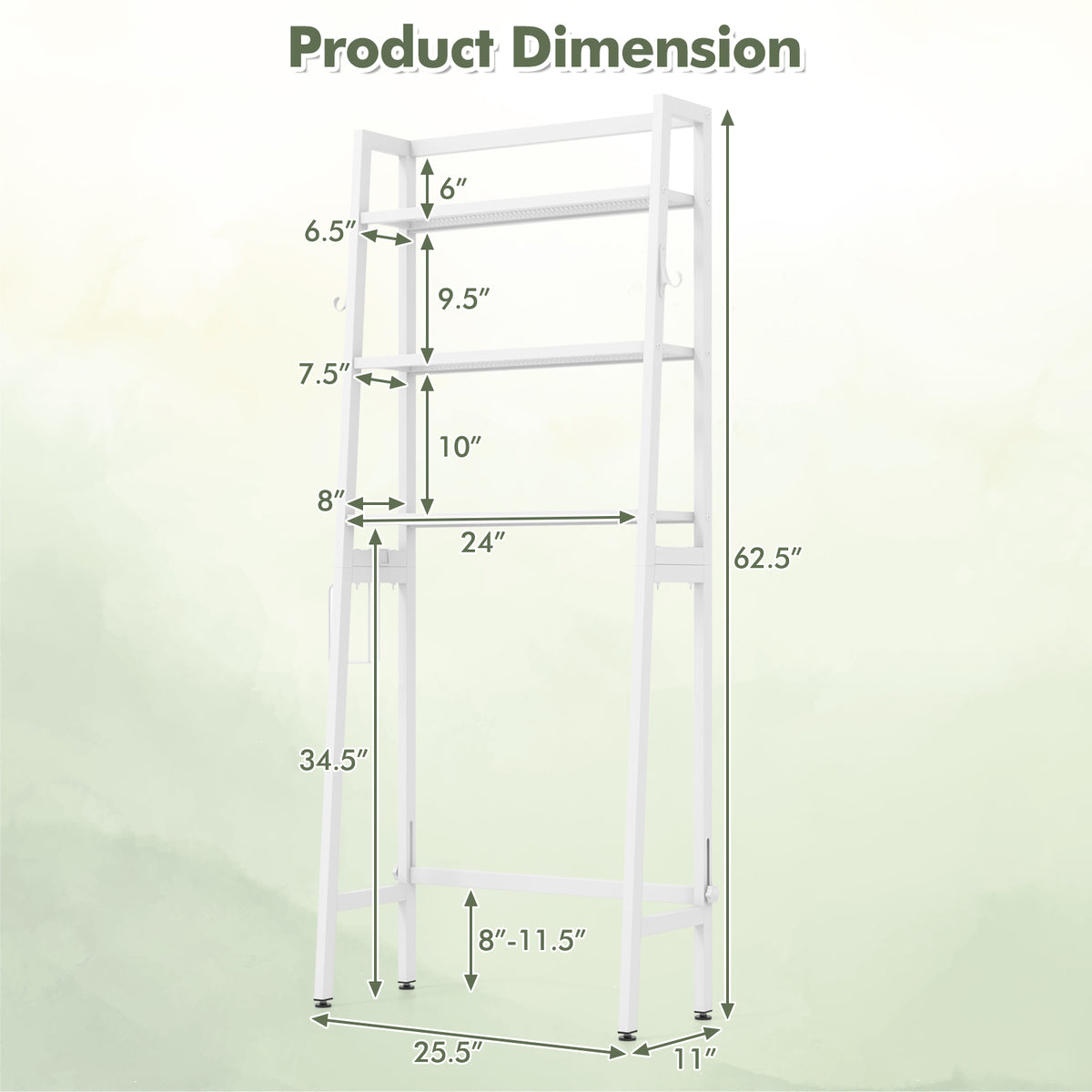 3-Tier Over The Toilet Storage Shelf with Adjustable Bottom Bar