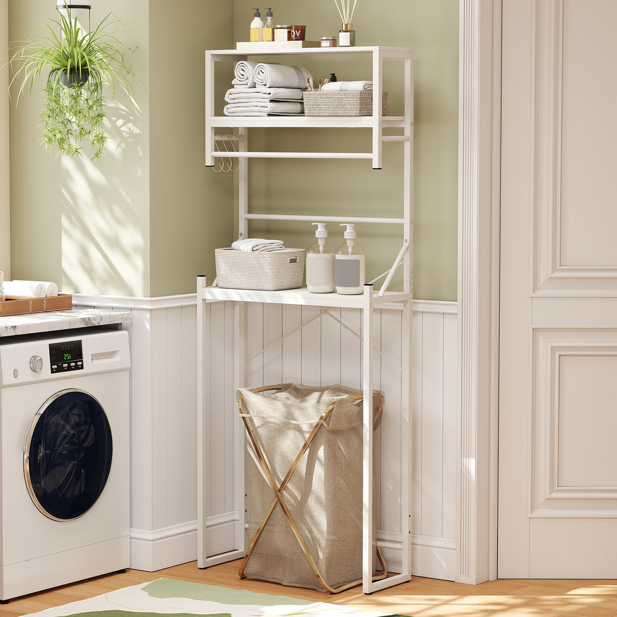 Over the Toilet Storage Rack 3-Tier Over Toilet Bathroom Organizer with Towel Holder-White