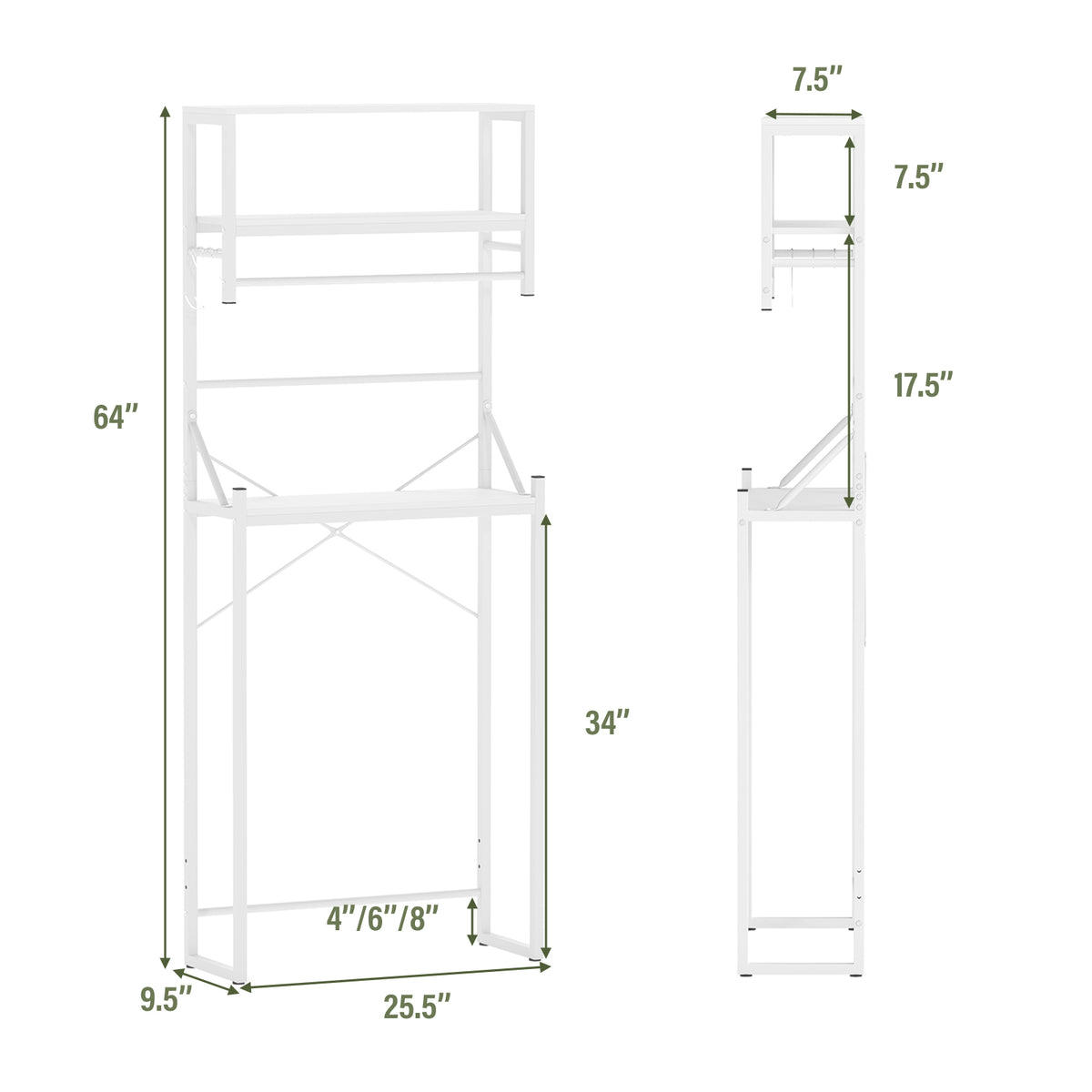Over the Toilet Storage Rack 3-Tier Over Toilet Bathroom Organizer with Towel Holder-White