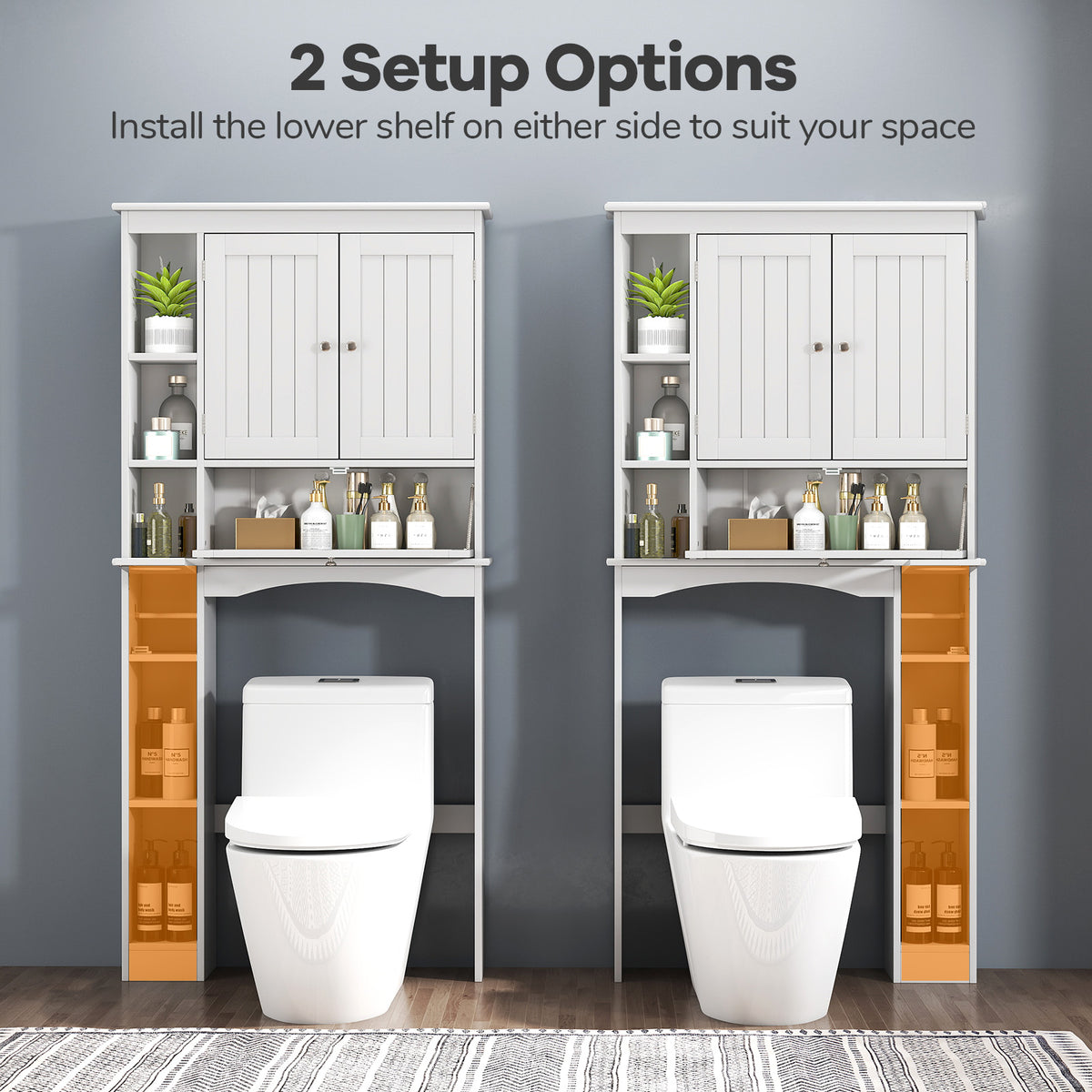 Over the Toilet Storage Cabinet with Adjustable Shelf and Bottom Bar