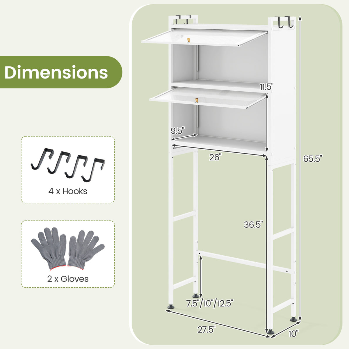 Over-the-toilet Cabinet Bathroom Organizer with 2 Flip-up Cabinets