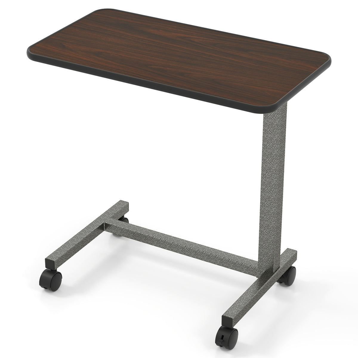Overbed Table with Lockable Rolling Wheels and Sturdy H-Shaped Base for Hospital and Home Use-Walnut